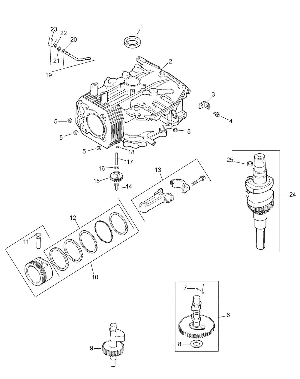 Command Engine - Crankshaft And Crankcase Diagram and Parts List for LT1040 13AX10CG709-13AX10CG710-13BX10CG710 Cub Cadet Lawn Tractor